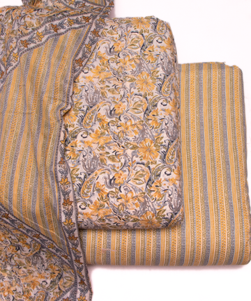 Off White Floral Print Cotton Suit